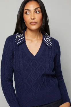 Wallis synthétiquell Col Polo Orné de Câbles Petite Taille<Femme Pulls Et Gilets|Toutes Les Mailles