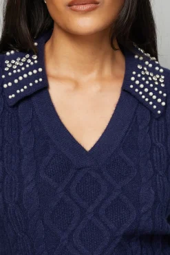 Wallis synthétiquell Col Polo Orné de Câbles Petite Taille<Femme Pulls Et Gilets|Toutes Les Mailles
