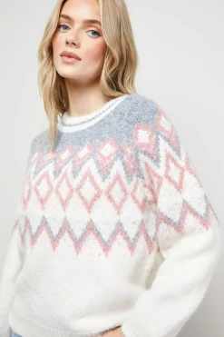 Oasis synthétiquell Col Rond Douillet à Motif Fairisle<Femme Pulls Et Gilets|Toutes Les Mailles