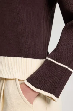 Synthétiquell Col Rond En Maille De Coton À Liserés Contrastés