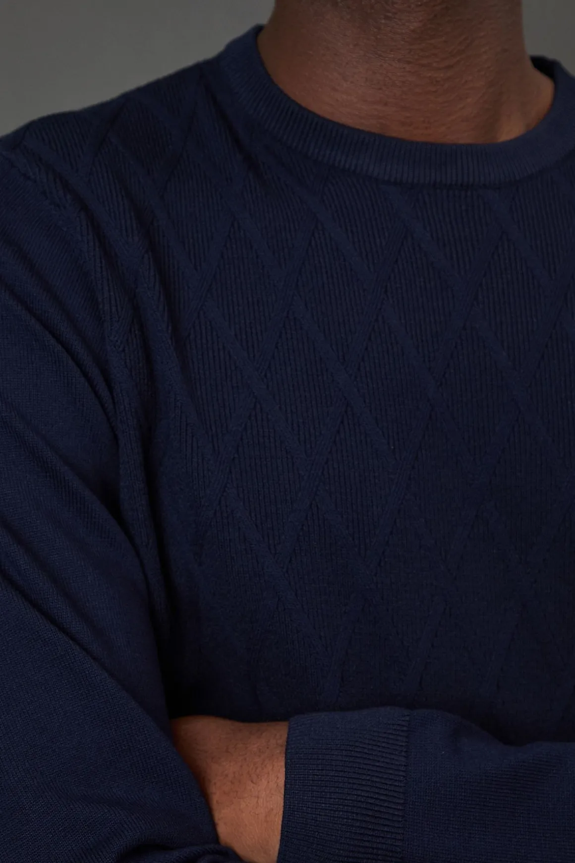 synthétiquell Col Rond Jacquard Losange Marine