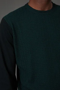 synthétiquell Col Rond Jacquard Vert Foncé
