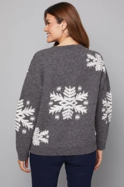 synthétiquell Col Rond Motif Flocons de Neige