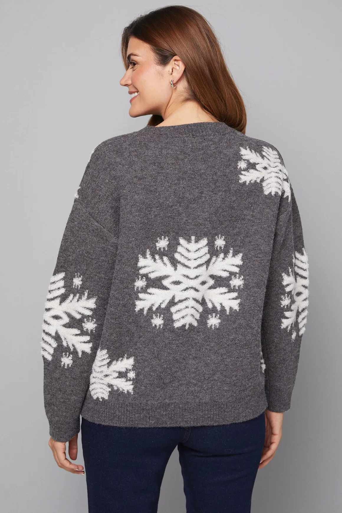 synthétiquell Col Rond Motif Flocons de Neige