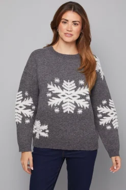 synthétiquell Col Rond Motif Flocons de Neige