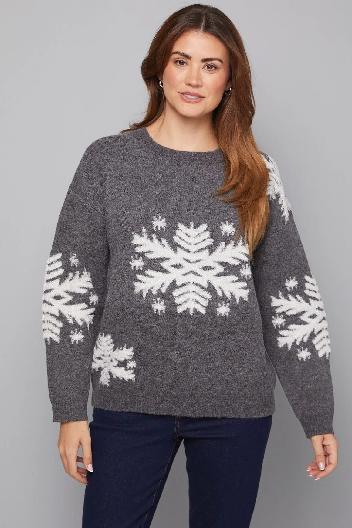 synthétiquell Col Rond Motif Flocons de Neige