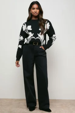 Oasis synthétiquell Col Rond à Motif Jacquard Floral<Femme Pulls Et Gilets|Toutes Les Mailles