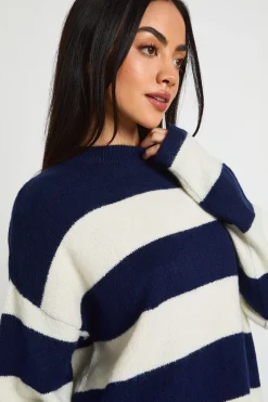 boohoo Synthétiquell Col Rond Rayé en Maille Douce<Femme Pulls Et Gilets|Toutes Les Mailles