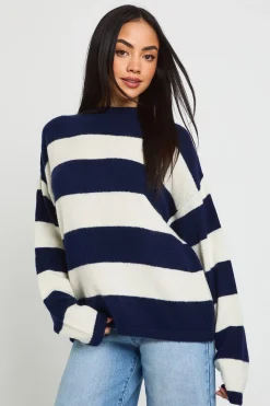 boohoo Synthétiquell Col Rond Rayé en Maille Douce<Femme Pulls Et Gilets|Toutes Les Mailles