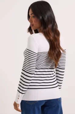 Dorothy Perkins synthétiquell Col Rond à Rayures avec Poignets Boutonnés Petite Taille<Femme Pulls Et Gilets|Toutes Les Mailles