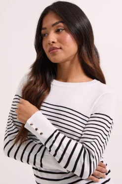 Dorothy Perkins synthétiquell Col Rond à Rayures avec Poignets Boutonnés Petite Taille<Femme Pulls Et Gilets|Toutes Les Mailles