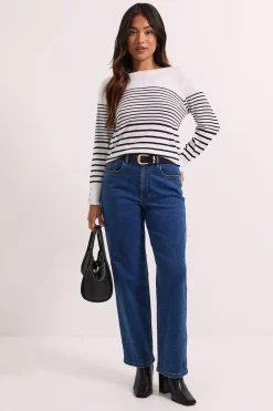 Dorothy Perkins synthétiquell Col Rond à Rayures avec Poignets Boutonnés Petite Taille<Femme Pulls Et Gilets|Toutes Les Mailles