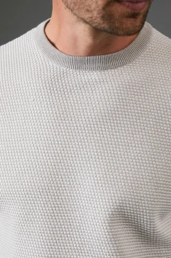 synthétiquell Col Rond Texturé Gris Clair
