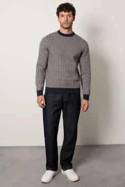 Burton synthétiquell Col Rond Tricoté Super Doux Motif Géométrique Marine<Homme Maille|Mailles