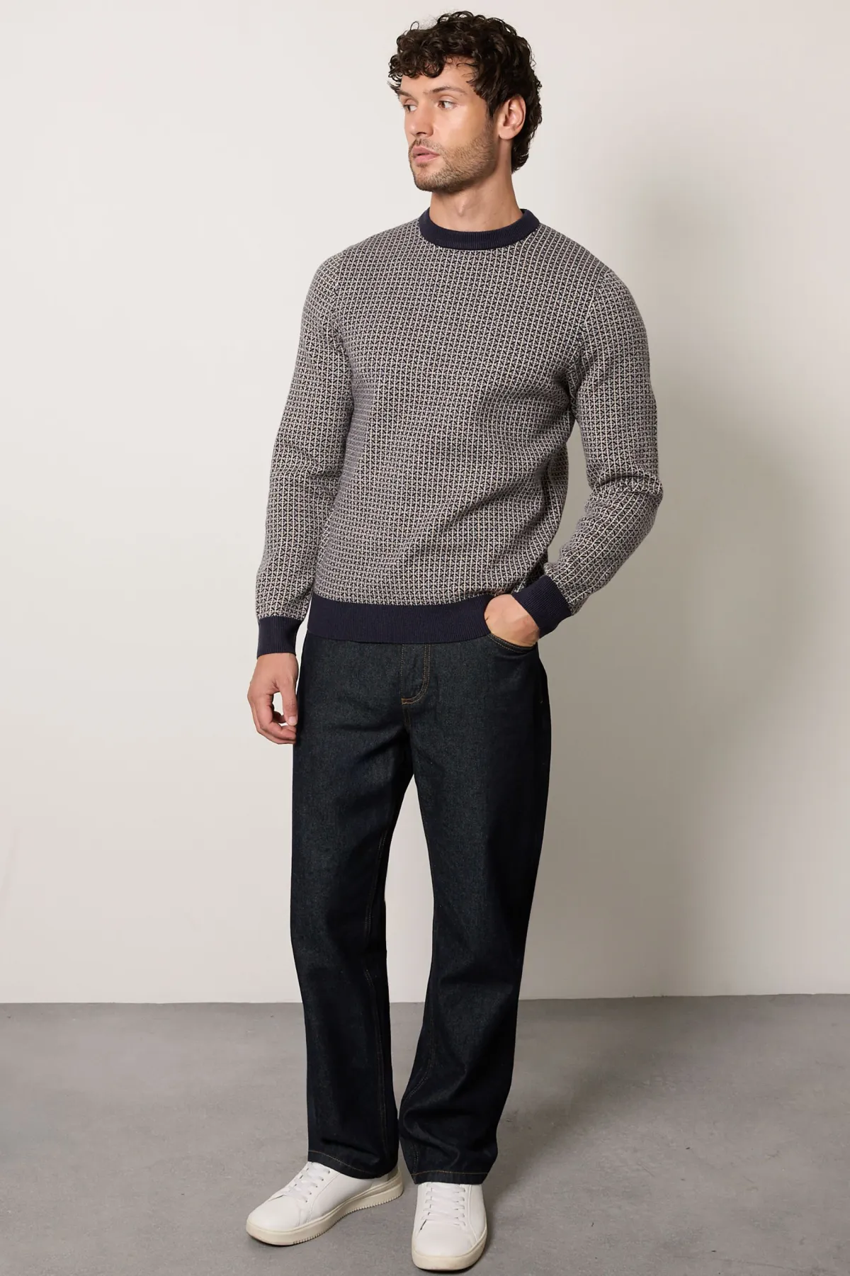Burton synthétiquell Col Rond Tricoté Super Doux Motif Géométrique Marine<Homme Maille|Mailles