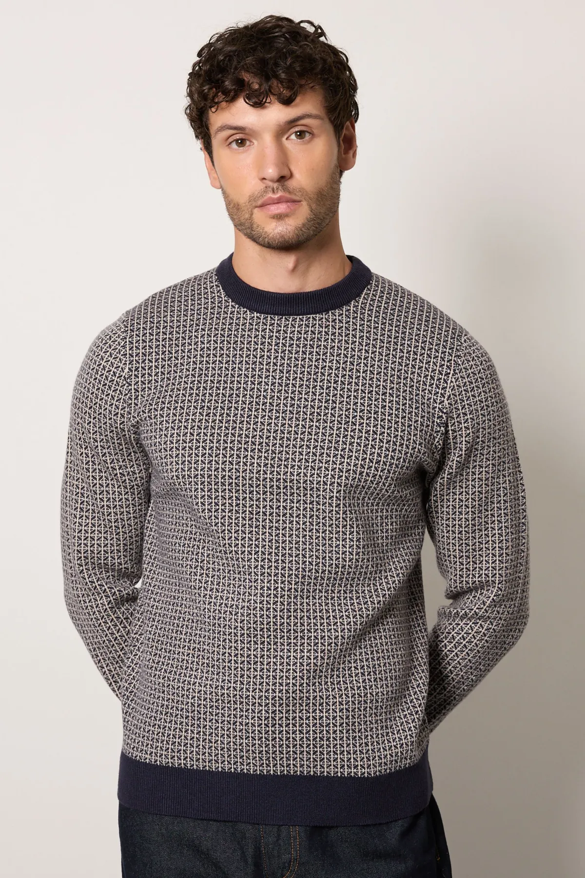Burton synthétiquell Col Rond Tricoté Super Doux Motif Géométrique Marine<Homme Maille|Mailles