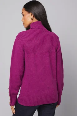 Wallis synthétiquell à Col Roulé avec Panneaux Côtelés et Boutons aux Manches<Femme Pulls Et Gilets|Toutes Les Mailles