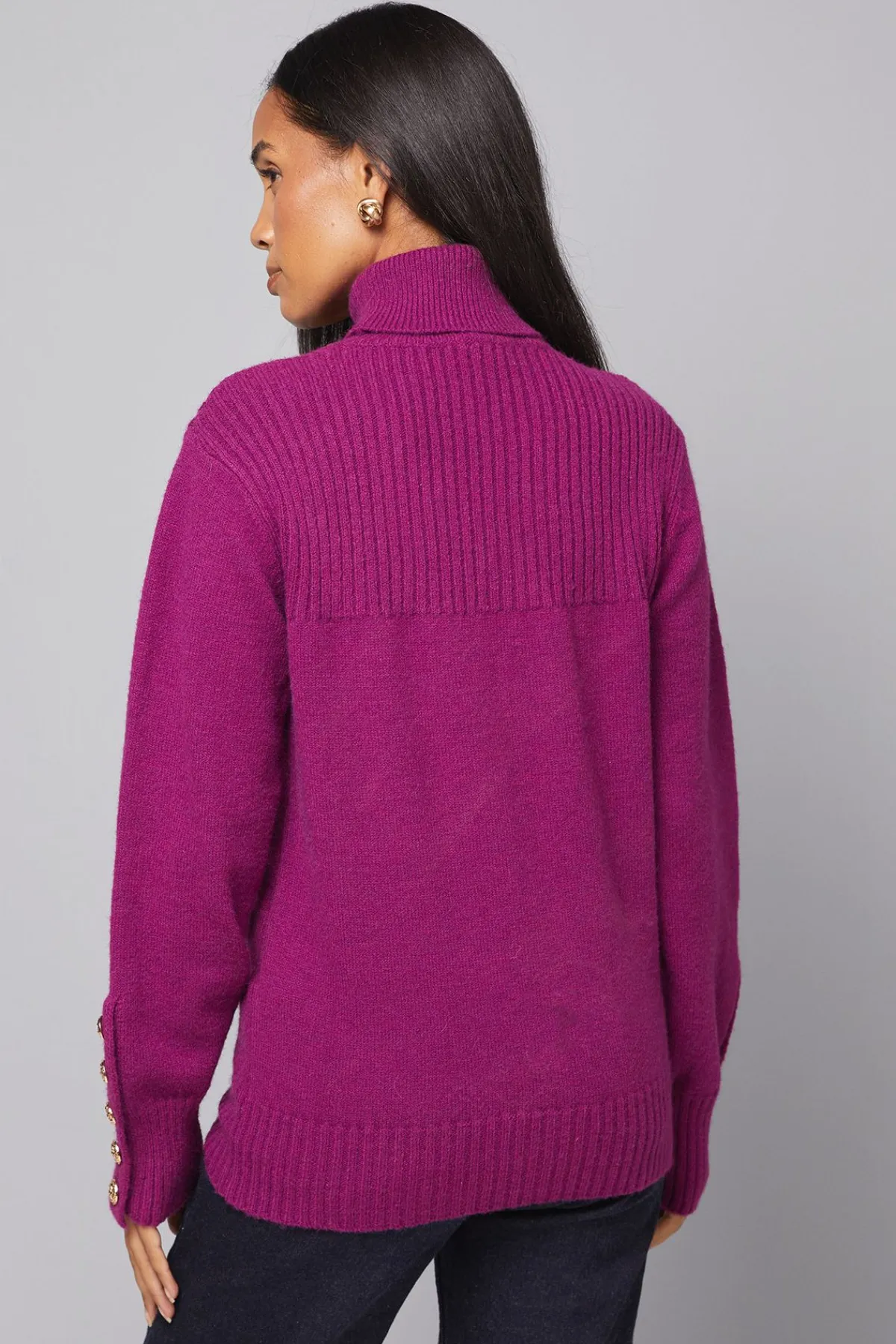Wallis synthétiquell à Col Roulé avec Panneaux Côtelés et Boutons aux Manches<Femme Pulls Et Gilets|Toutes Les Mailles