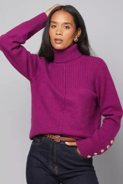 Wallis synthétiquell à Col Roulé avec Panneaux Côtelés et Boutons aux Manches<Femme Pulls Et Gilets|Toutes Les Mailles