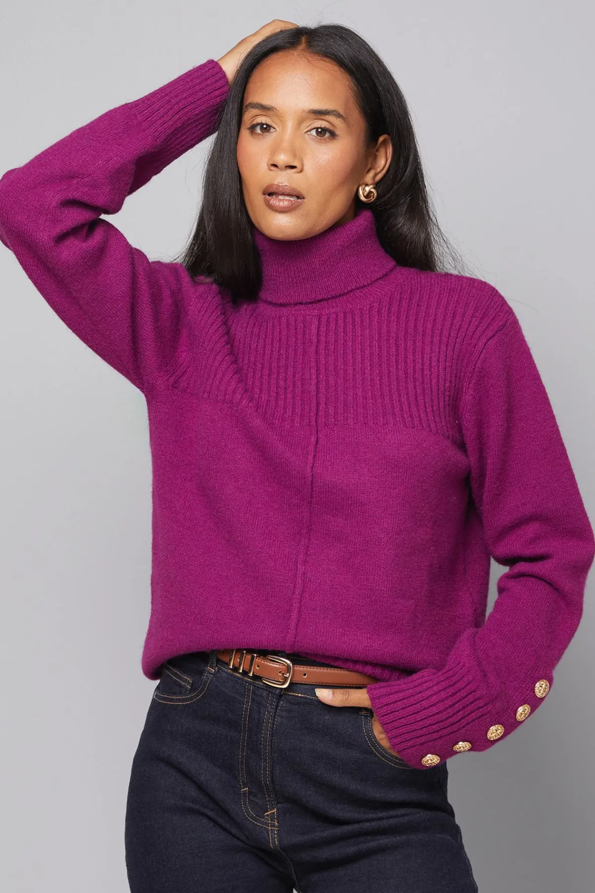 Wallis synthétiquell à Col Roulé avec Panneaux Côtelés et Boutons aux Manches<Femme Pulls Et Gilets|Toutes Les Mailles