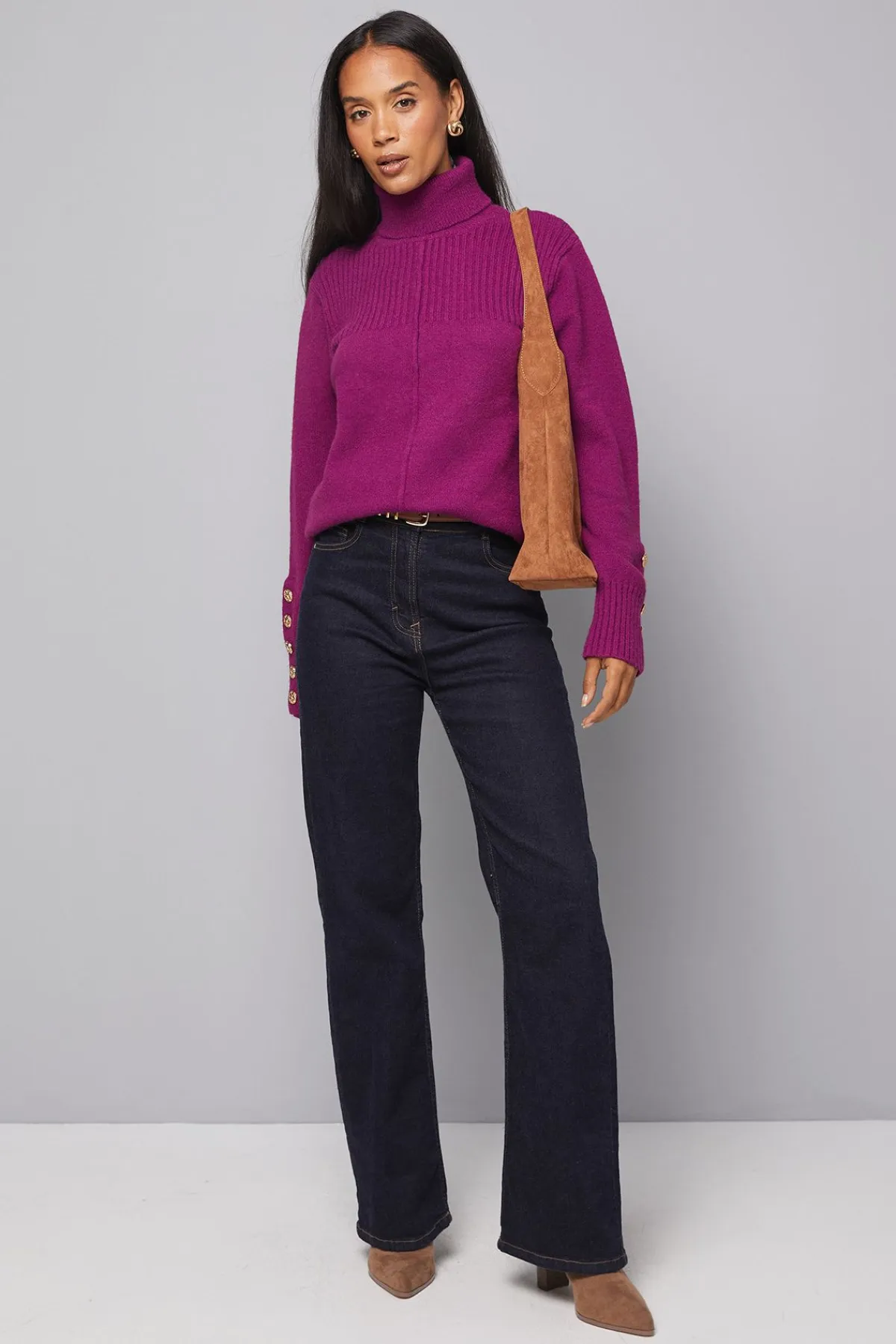 Wallis synthétiquell à Col Roulé avec Panneaux Côtelés et Boutons aux Manches<Femme Pulls Et Gilets|Toutes Les Mailles