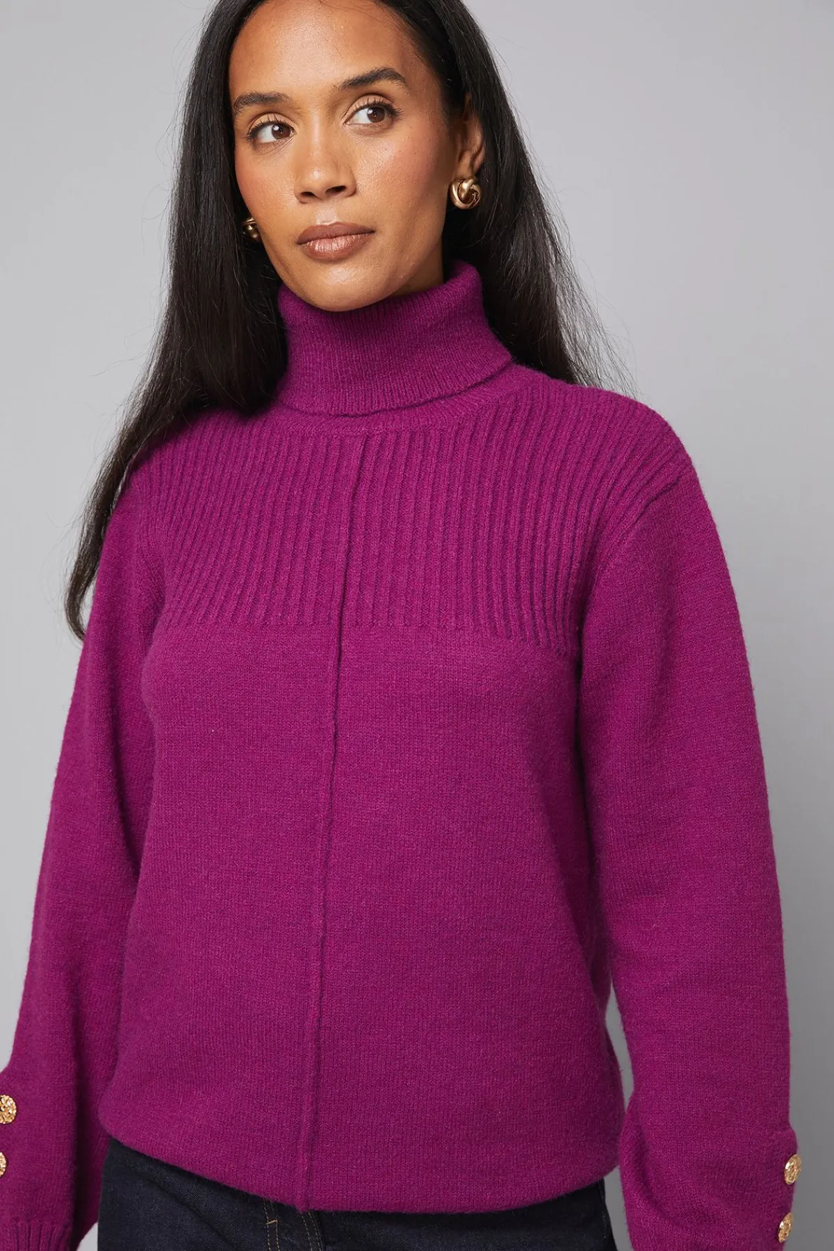 Wallis synthétiquell à Col Roulé avec Panneaux Côtelés et Boutons aux Manches<Femme Pulls Et Gilets|Toutes Les Mailles