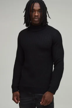 boohooMAN Synthétiquell Col Roulé Côtelé Coupe Musculaire Tall<Homme Tout Afficher|Mailles Tall