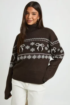 boohoo Synthétiquell Col Roulé De Noël Jacquard Nœuds<Femme Pulls Et Gilets|Toutes Les Mailles