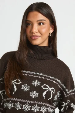 boohoo Synthétiquell Col Roulé De Noël Jacquard Nœuds<Femme Pulls Et Gilets|Toutes Les Mailles