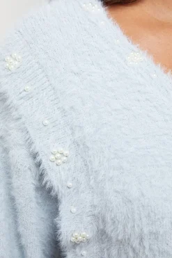 synthétiquell Col V en Maille Cils avec Perles Ornementales