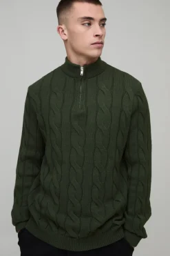 synthétiquell Col Zippé 1/4 Coupe Regular Maille Torsadée