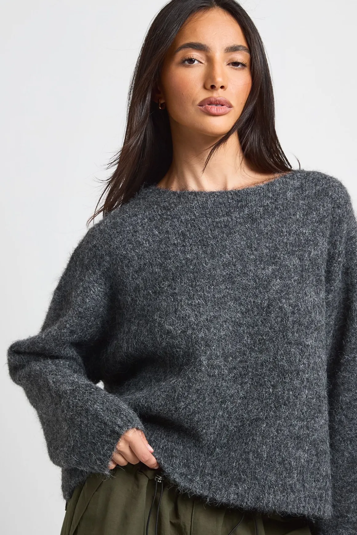 Synthétiquell Court Boxy En Maille À Encolure Bardot