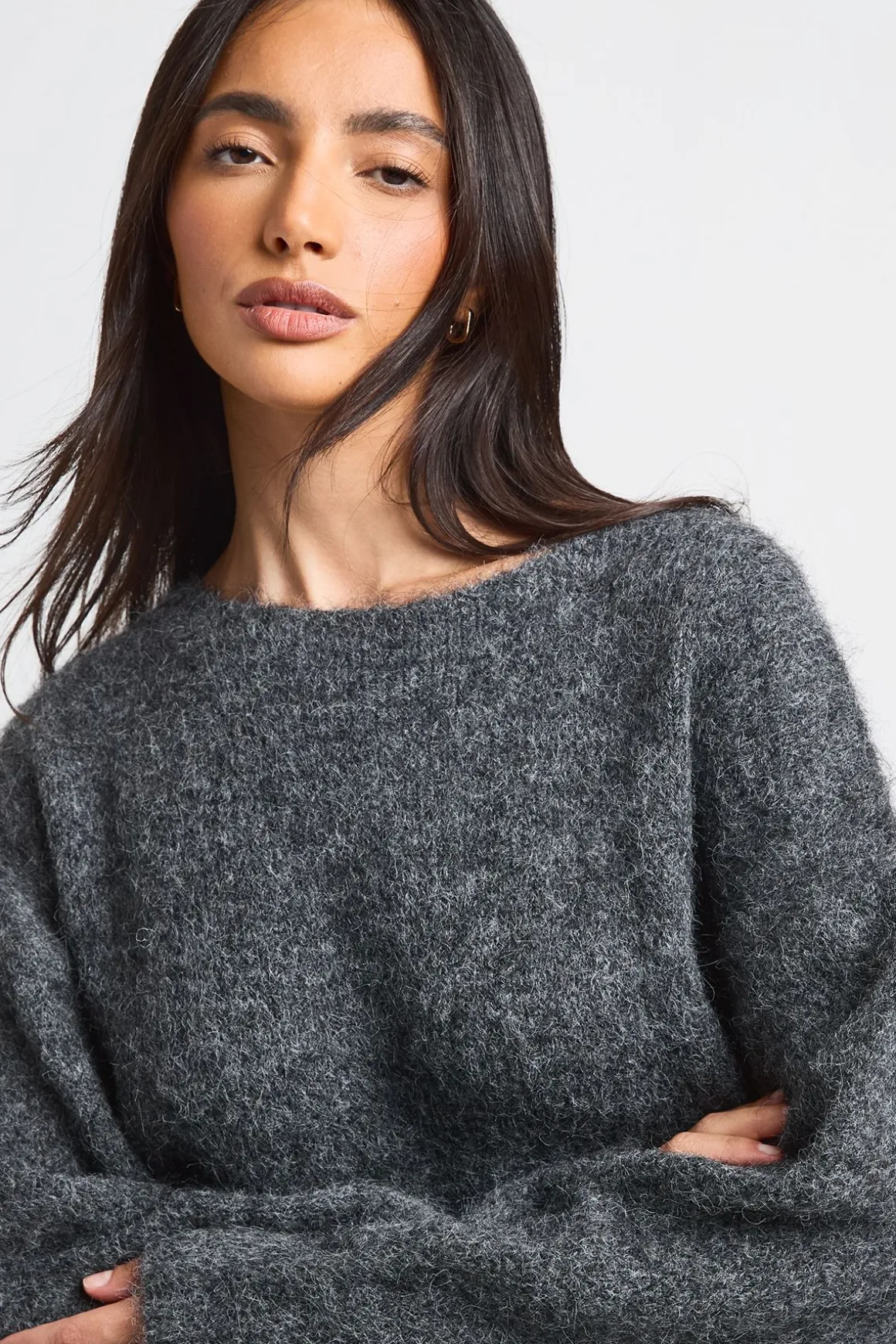 Synthétiquell Court Boxy En Maille À Encolure Bardot