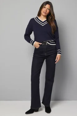 Wallis synthétiquell Côtelé Col V Haut avec Liseré<Femme Pulls Et Gilets|Toutes Les Mailles