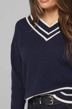 Wallis synthétiquell Côtelé Col V Haut avec Liseré<Femme Pulls Et Gilets|Toutes Les Mailles