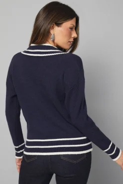 Wallis synthétiquell Côtelé Col V Haut avec Liseré<Femme Pulls Et Gilets|Toutes Les Mailles