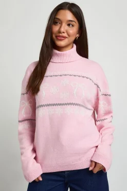 Synthétiquell De Noël Col Roulé Motif Jacquard Nœuds