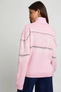 Synthétiquell De Noël Col Roulé Motif Jacquard Nœuds