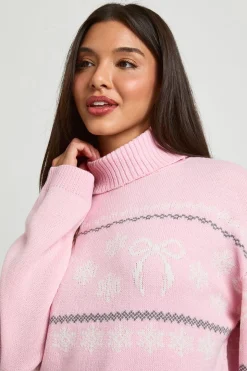 Synthétiquell De Noël Col Roulé Motif Jacquard Nœuds