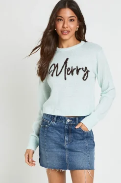 boohoo Synthétiquell De Noël Court Avec Slogan Merry<Femme Pulls Et Gilets|Toutes Les Mailles