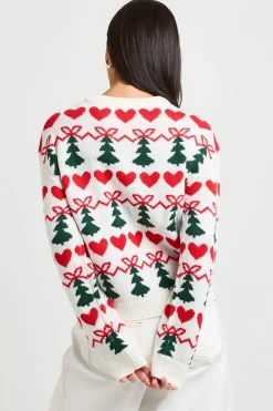boohoo Synthétiquell De Noël Imprimé Cœurs Nœuds Et Sapins<Femme Pulls Et Gilets|Toutes Les Mailles
