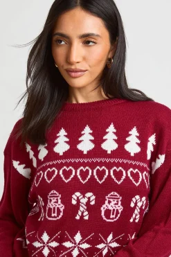 Synthétiquell De Noël Jacquard Bonhomme De Neige Et Cœurs