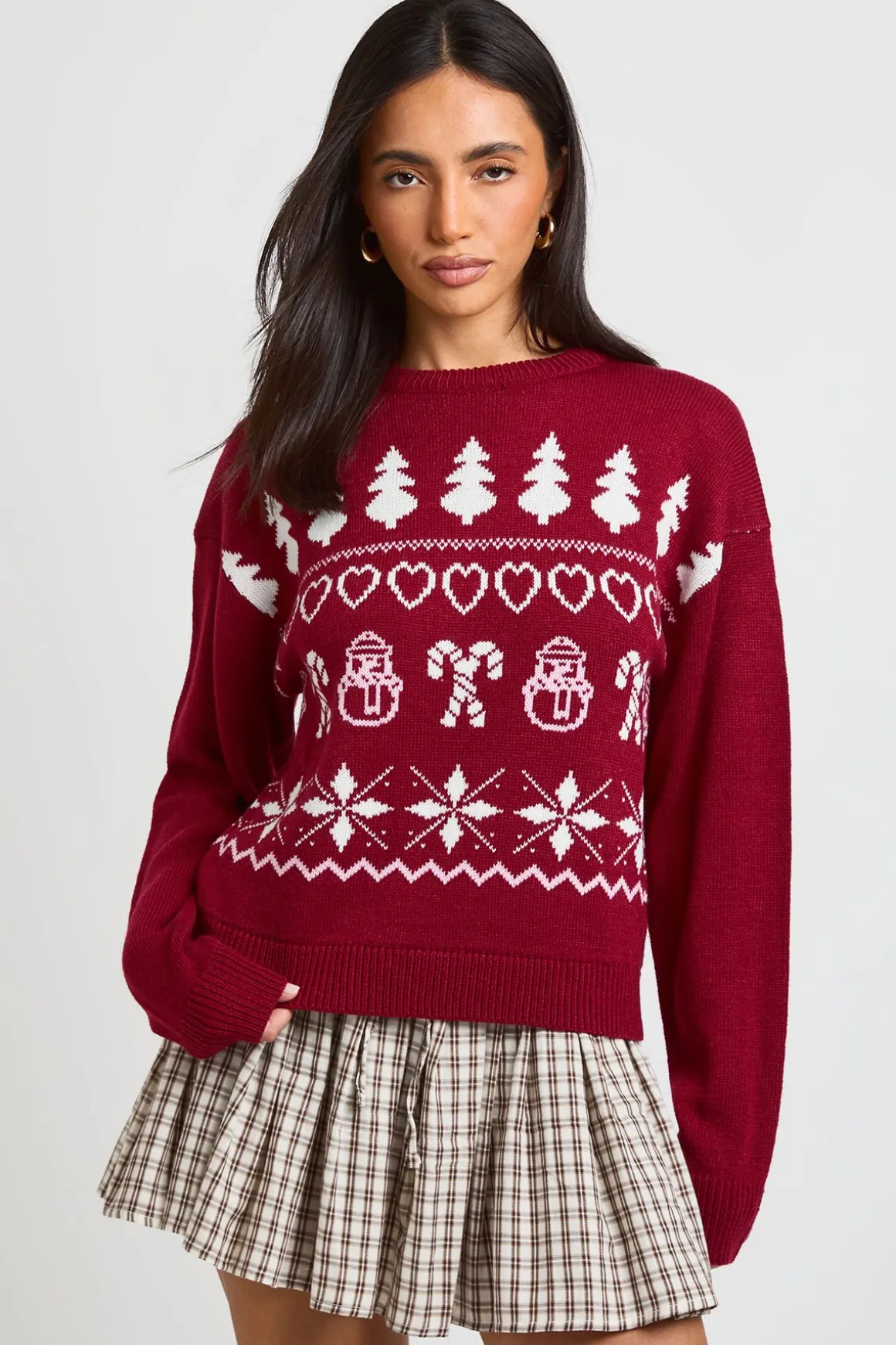 Synthétiquell De Noël Jacquard Bonhomme De Neige Et Cœurs