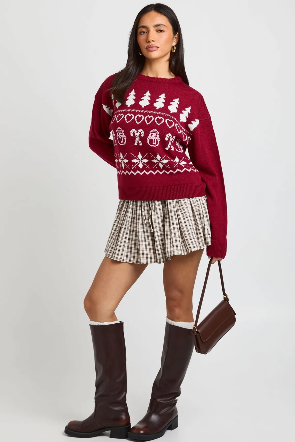 Synthétiquell De Noël Jacquard Bonhomme De Neige Et Cœurs
