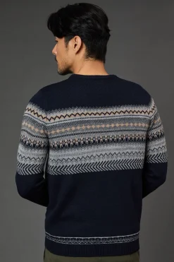 synthétiquell de Noël Marine à Motif Fairisle Placé