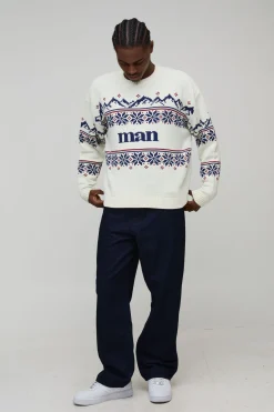 Synthétiquell de Noël Tricoté Fair Isle Ample et Oversize