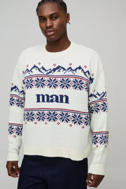 Synthétiquell de Noël Tricoté Fair Isle Ample et Oversize
