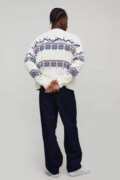 Synthétiquell de Noël Tricoté Fair Isle Ample et Oversize