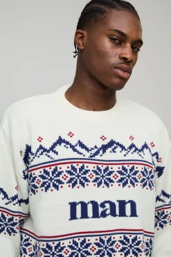 Synthétiquell de Noël Tricoté Fair Isle Ample et Oversize