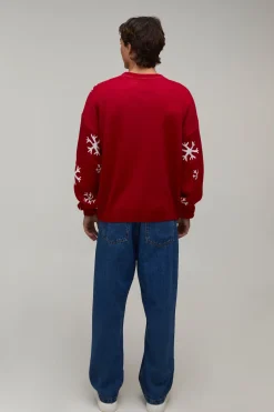 Synthétiquell De Noël Tricoté À Flocons De Neige Coupe Décontractée